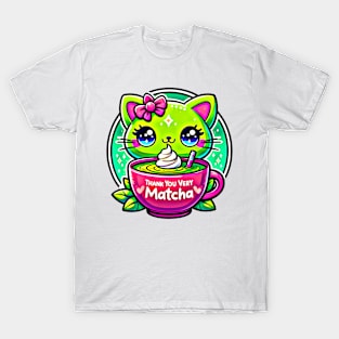 Adorable Matcha Cat Art Print - Whimsical Green Tea Kitty T-Shirt